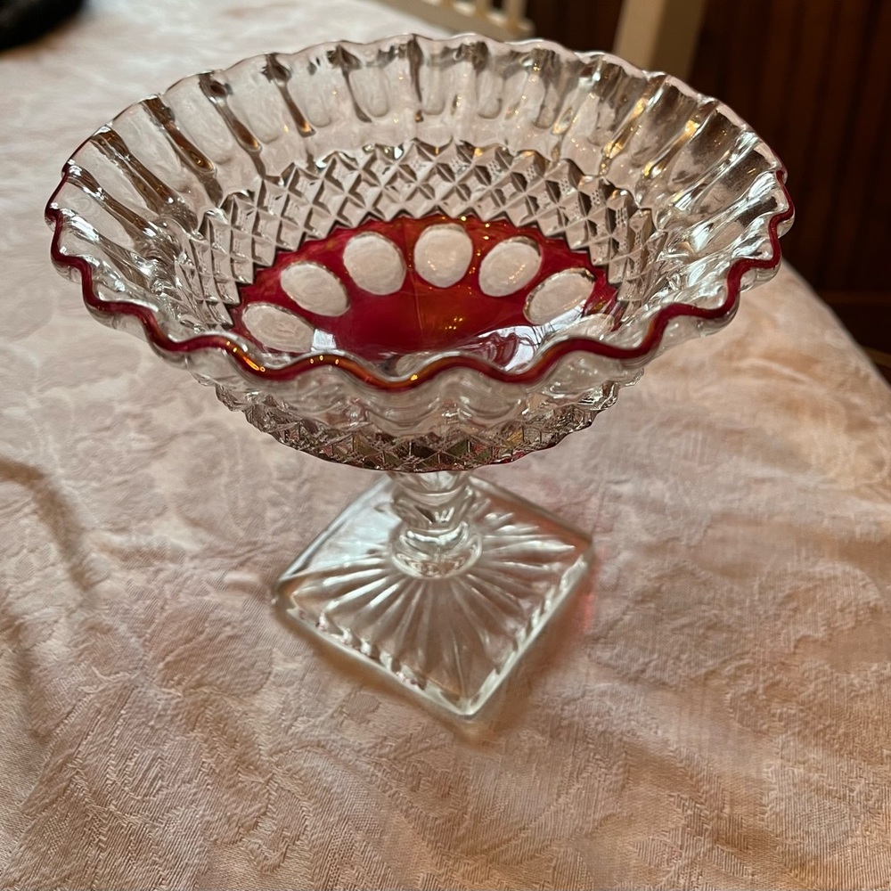 Vintage Westmoreland Ruby glass stemmed compote.